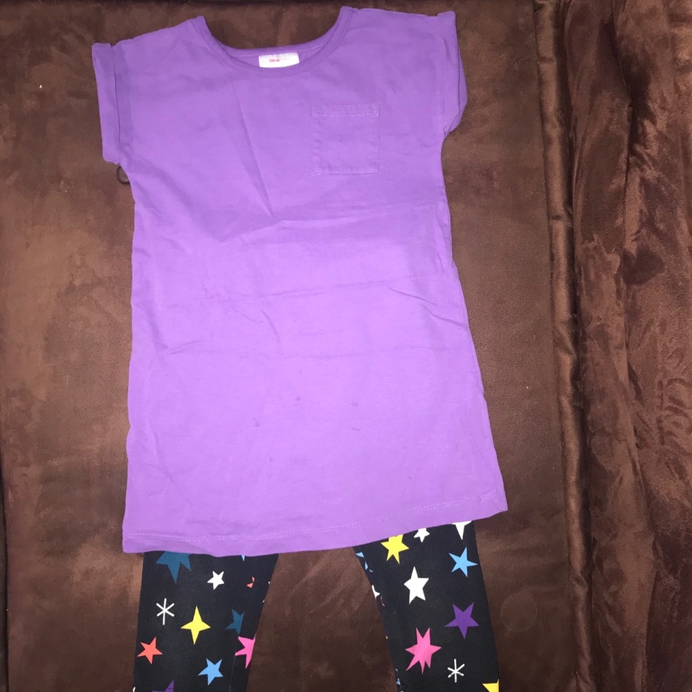 Hanna Andersson purple Dress and Star Capris.